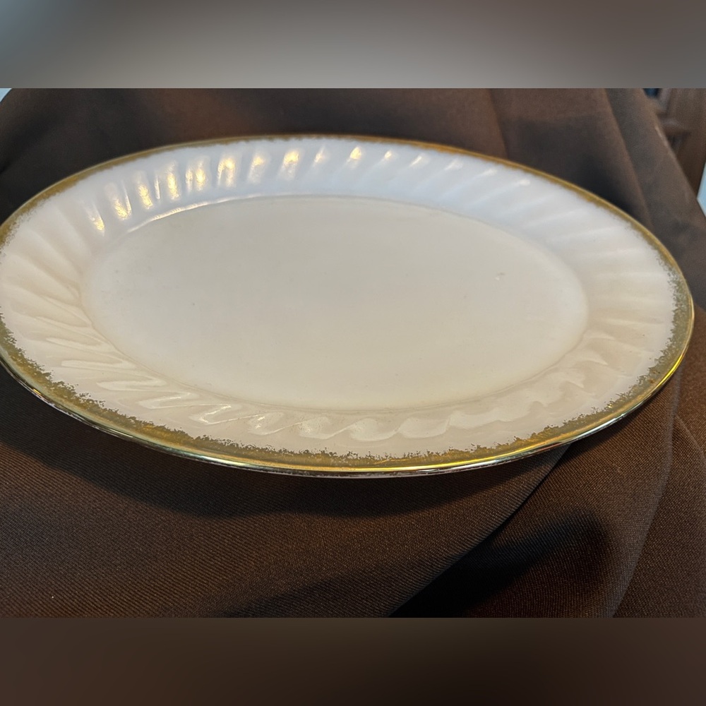 Oval Swirl Fire King Serving Platter w/Gold Trim
